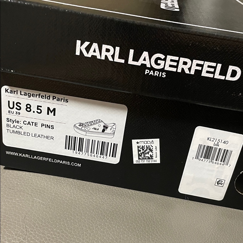 Karl Lagerfeld  Paris Black Leather Sneakers with Cate Pins - Picture 4 of 10